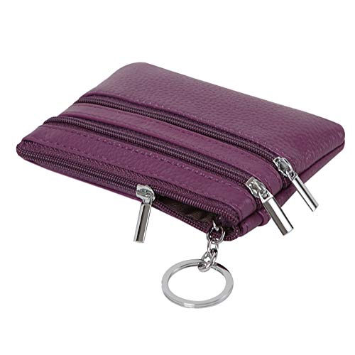 Cynure Women's Genuine Leather Coin Purse Mini Pouch Change Wallet with Keychain,purple - Image 5