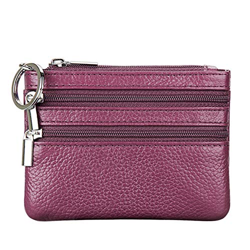 Cynure Women's Genuine Leather Coin Purse Mini Pouch Change Wallet with Keychain,purple - Image 1