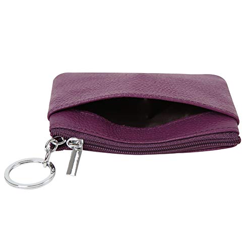 Cynure Women's Genuine Leather Coin Purse Mini Pouch Change Wallet with Keychain,purple - Image 3
