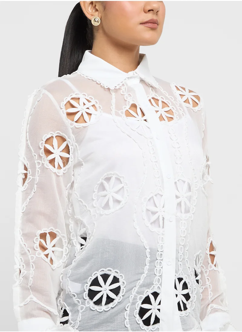 ELLA Lace Button Down Top