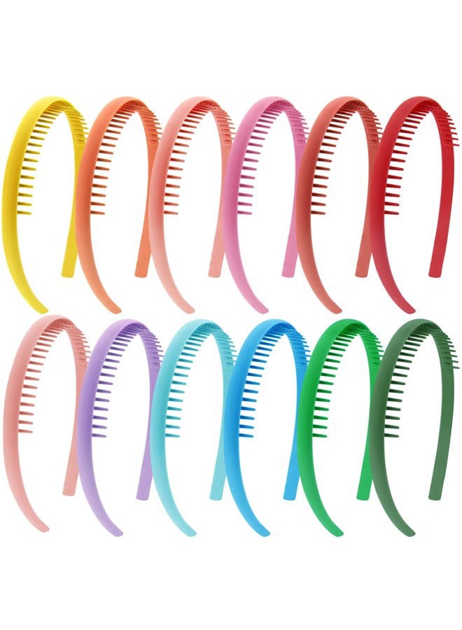 Duufin 12 Pieces Variety Plastic Hair Headbands with Non-Slip Teeth Combs for Girls and Women, 12 Colors - Image 1