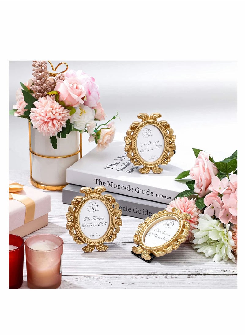 SYOSI - Vintage Picture Frame  Antique Photo Frame Mini Picture Frame  Baroque Place Card Photo Holder Resin Oval Frame Table Top Display Frame Party Decorations Resin Frame Gold 6 Pieces - Image 1