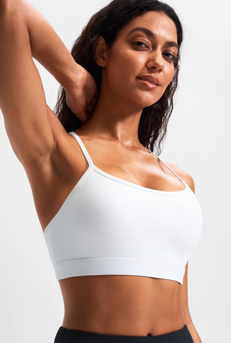 JOYSPELS Sports Bras for Women Workout Tops Open Back Racerback Padded Athletic Yoga Bra Basic Wireless Bra White - Image 2