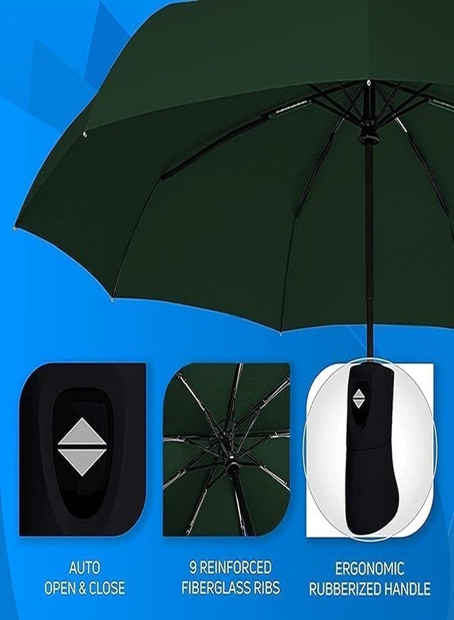 OffyBird Windproof Travel Automatic Open & Close Umbrella for Rain and Sun - Folding Car Umbrella for Men & Women, UV Protection Strong Wind-Resistant Umbrella (Green) - Image 2