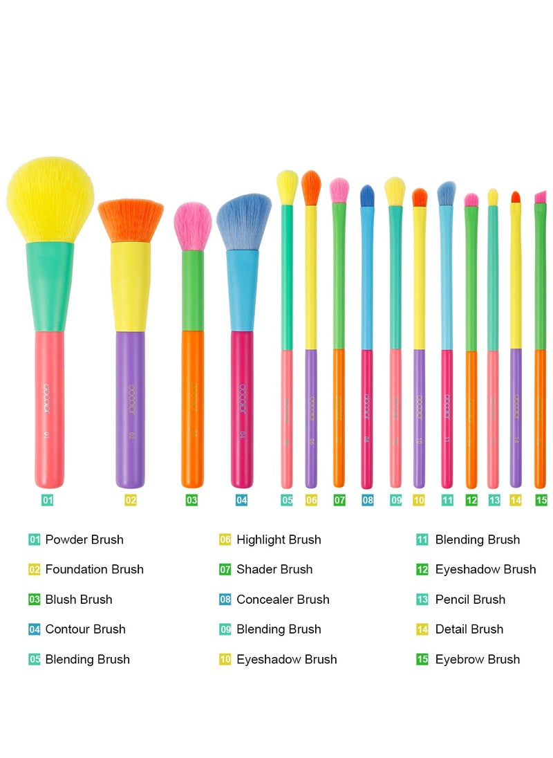 docolor - Professional 15-Piece Makeup Brush Set - Complete Face & Eye Kit with Travel Case - Image 1