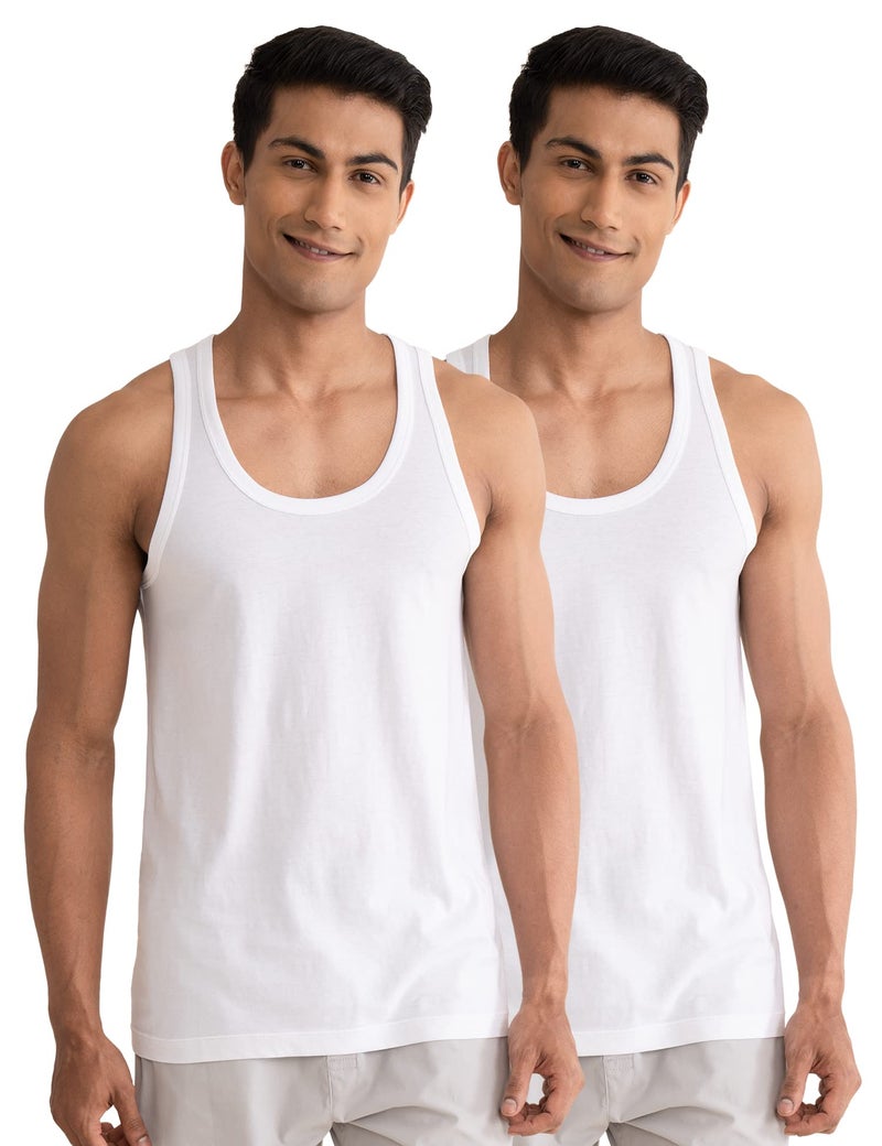 DAMENSCH Men's Neo-Cotton Ribbed Round Neck Vest- Pack of 2- Cotton White- X-Large - Image 1