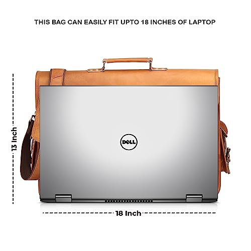 HULSH 18 Inches Leather Laptop Bag for Men - Genuine Leather Briefcase, Vintage Look Messenger Bag (Tan) - Image 4