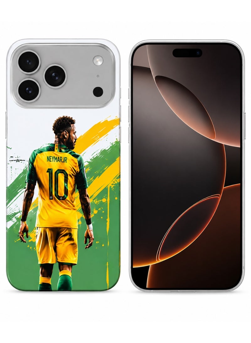 Lacoz Football Theme Neymar Jr Brazil Printed Slim Fit Anti-Scratch Back Case with Precision Cut-Outs and Comfortable Grip Shockproof Protective Cover Compatible With iPhone 17 Pro - Image 1