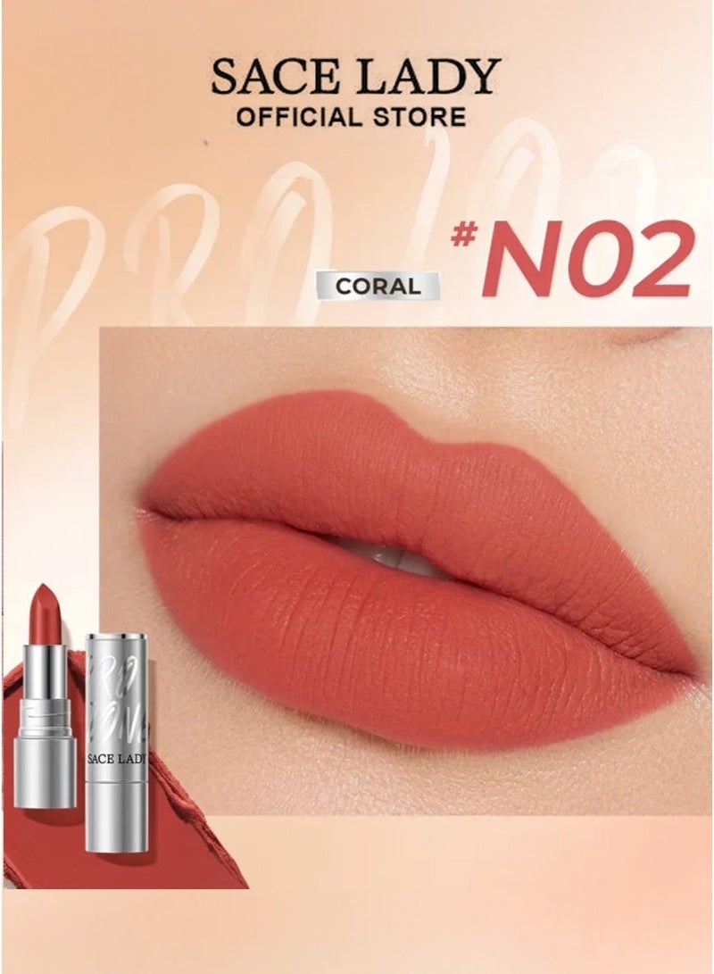 SACE LADY Lipstick Soft Matte Finish High Pigmented Lip Tint 24H Long-wear Nude Lipstick Silky Lips Makeup 8 Colors (02 CORAL, 1pc) - Image 1