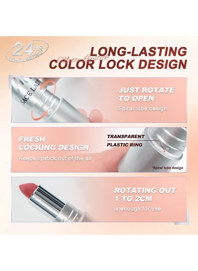 SACE LADY Lipstick Soft Matte Finish High Pigmented Lip Tint 24H Long-wear Nude Lipstick Silky Lips Makeup 8 Colors (02 CORAL, 1pc) - Image 4
