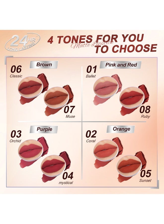 SACE LADY Lipstick Soft Matte Finish High Pigmented Lip Tint 24H Long-wear Nude Lipstick Silky Lips Makeup 8 Colors (02 CORAL, 1pc) - Image 5
