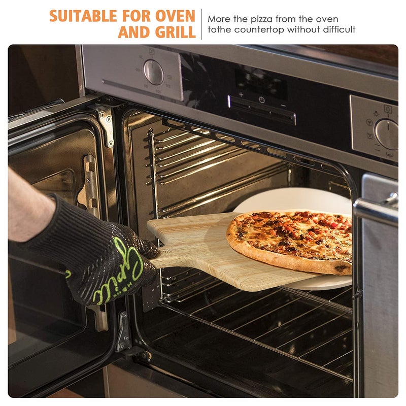 Gyreuni 5 PCS Round Pizza Stone Set, 13" Pizza Stone for Oven and Grill with Pizza Peel(OAK),Serving Rack, Pizza Cutter & 10pcs Cooking Paper for Free, Baking Stone for Pizza, Bread - Image 5