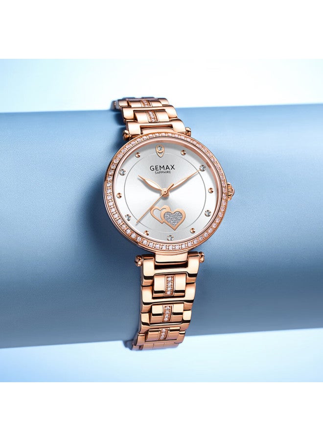 Gemax Heart-to Series Steel Band Diamond-studded Women's Watch Brand, Waterproof Fashion Wrisch, Valentine's Day Gift, White Face - Image 1