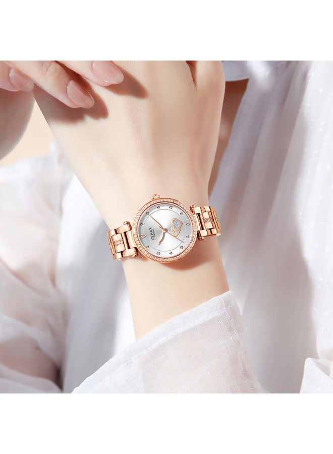 Gemax Heart-to Series Steel Band Diamond-studded Women's Watch Brand, Waterproof Fashion Wrisch, Valentine's Day Gift, White Face - Image 2