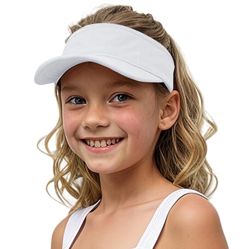 Jastore Kids Girls Boys Packable Hat Sun Visor Hats Cotton Sports Summer Golf Visor Hat (One Size, White) - Image 1