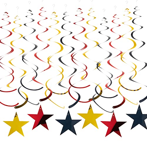 Adeer Red Black Gold Star Hanging Swirl Decorations Stars Streamers Foil Swirls for Ceiling Decorations Party Supplies Pack of 30