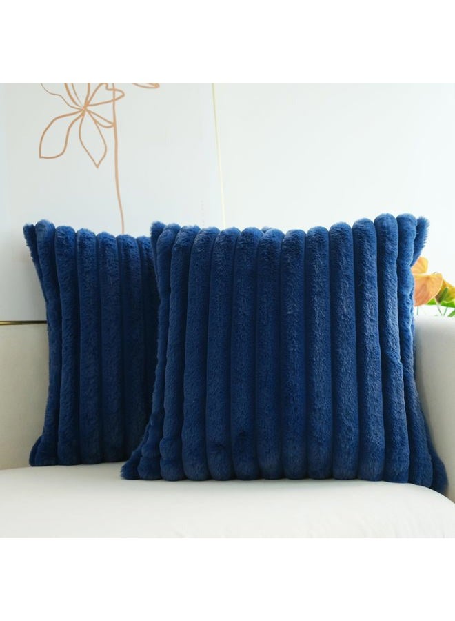 JOJUSIS Pack of 2 Faux Fur Plush Decorative Throw Pillow Covers Couch Cushion Case Soft Pillowcases (Navy Blue, 18 x 18-Inch) - Image 1