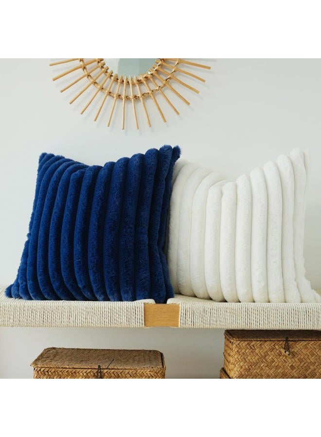 JOJUSIS Pack of 2 Faux Fur Plush Decorative Throw Pillow Covers Couch Cushion Case Soft Pillowcases (Navy Blue, 18 x 18-Inch) - Image 3