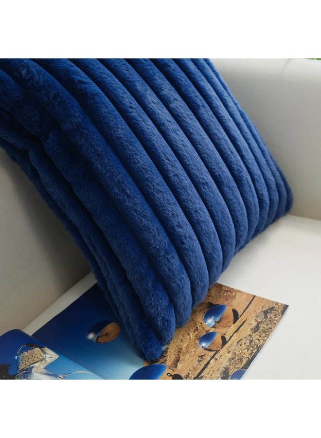 JOJUSIS Pack of 2 Faux Fur Plush Decorative Throw Pillow Covers Couch Cushion Case Soft Pillowcases (Navy Blue, 18 x 18-Inch) - Image 4
