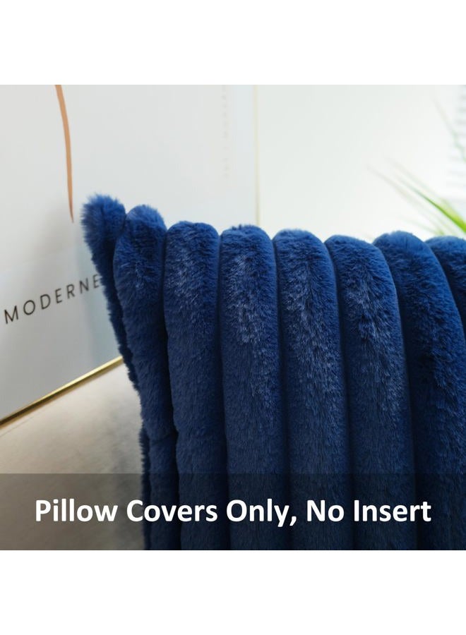 JOJUSIS Pack of 2 Faux Fur Plush Decorative Throw Pillow Covers Couch Cushion Case Soft Pillowcases (Navy Blue, 18 x 18-Inch) - Image 2