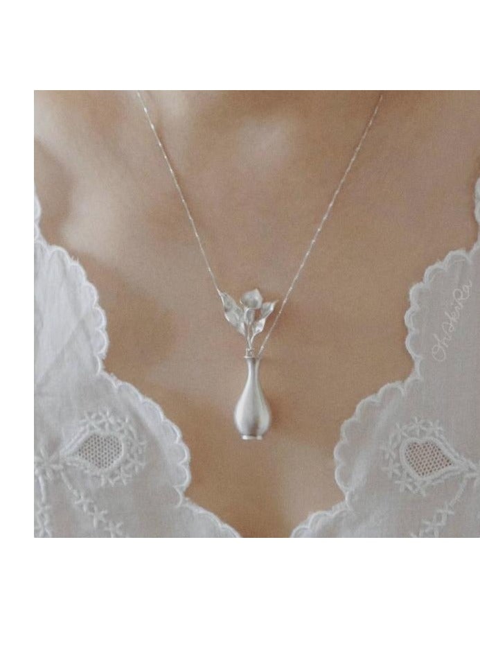 Jade Cleansing Bottle Lotus Niche Necklace - Light Luxury Design Niche Neck Chain Simple and Versatile Pendant  - Image 1