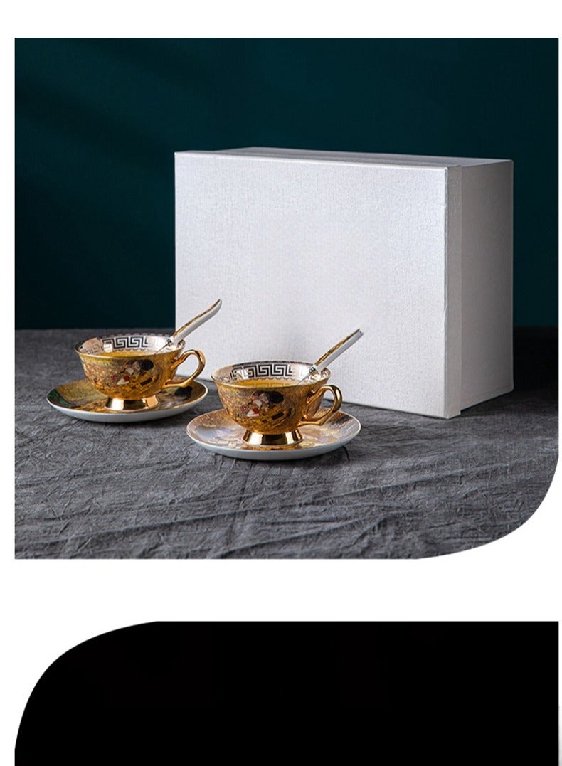 طقم شاي جمالي عالي مع صندوق هدايا مع تذكارات (أكواب + أطباق + ملاعق) - Image 5