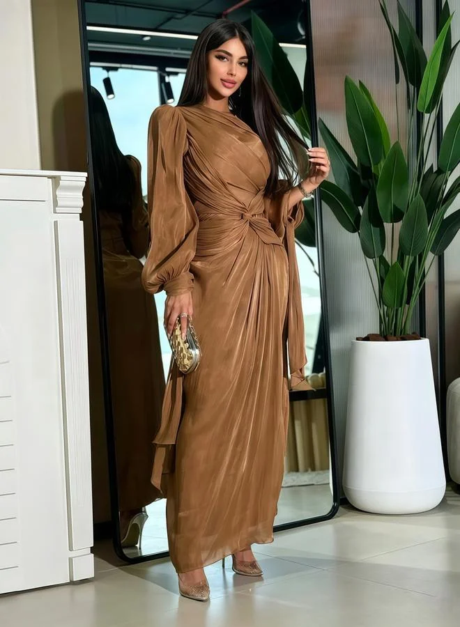 Take Two Brown Plain Draped Long Sleeves Jalabiya