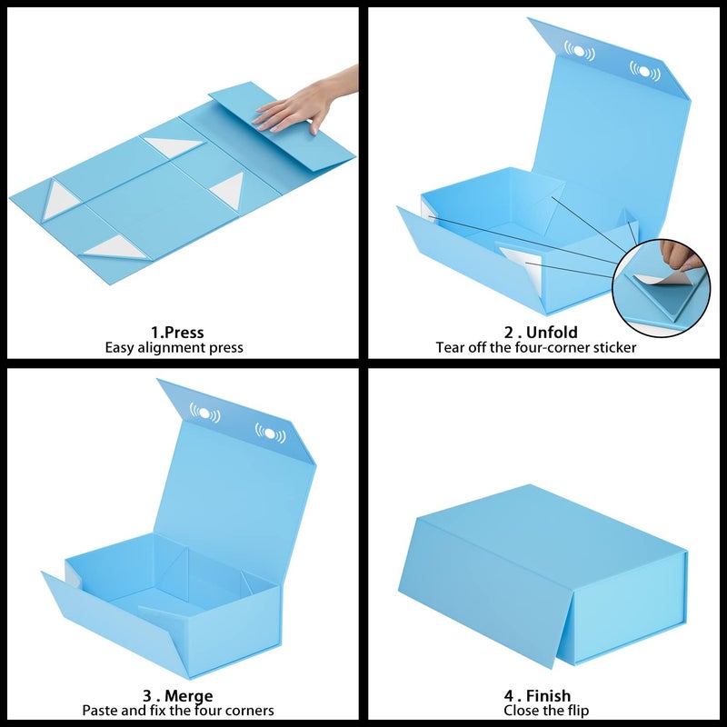 RYDDOY Blue Gift Box, 9.5x6x3'' Gift box for Presents with Lids Magnetic Closure Rectangle Collapsible for Bridesmaid Proposal Box, Wedding, Christmas, Halloween, Birthday Gift Packging - Image 5