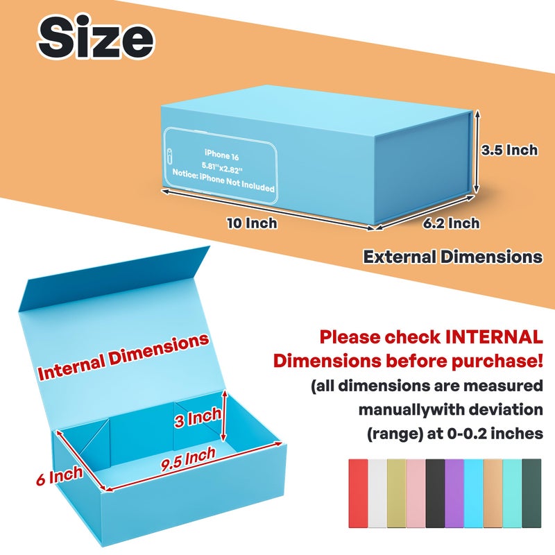 RYDDOY Blue Gift Box, 9.5x6x3'' Gift box for Presents with Lids Magnetic Closure Rectangle Collapsible for Bridesmaid Proposal Box, Wedding, Christmas, Halloween, Birthday Gift Packging - Image 2