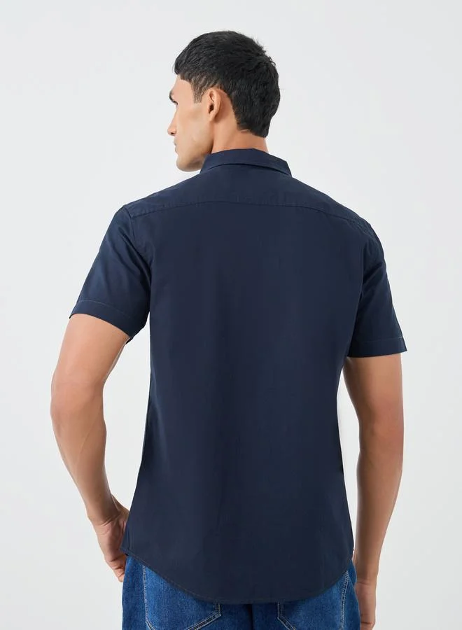 Styli Solid Poplin Woven Regular Fit Short Sleeve Shirt