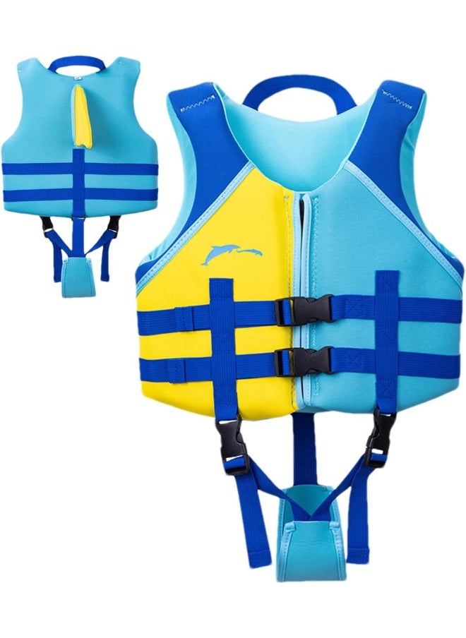 WellPath Kids Life Jacket for 6+ Years | Neoprene Swim Vest with Front Zipper Thigh Straps Grab Handle and EPE Foam for Pool Beach Lake Safety  - Image 2