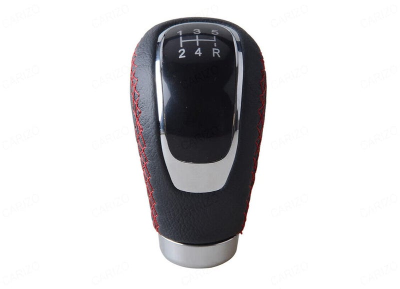 CARIZO Gear Shift Knob (Design - SC Leather, Black & Red) Gear Lever Shifter Knob with 4 Adapters Compatible with Ford Ecosport (Type-I) 2013-2019 - Image 1