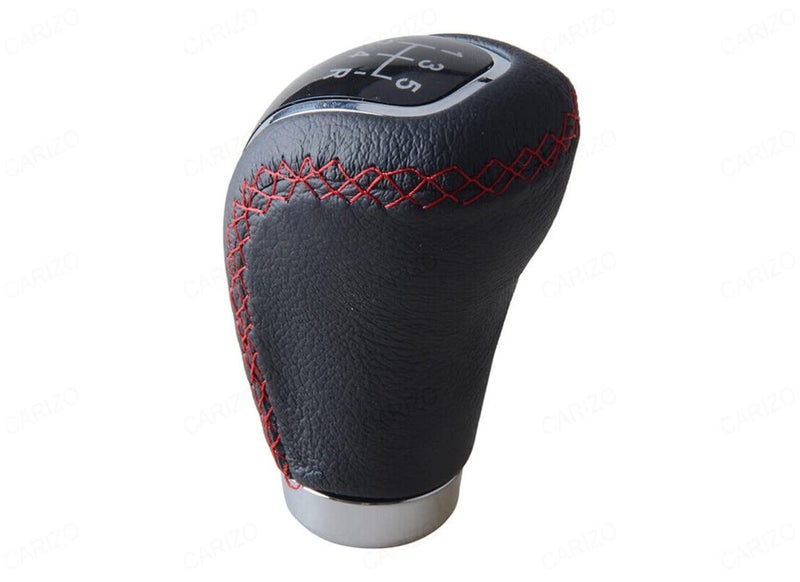 CARIZO Gear Shift Knob (Design - SC Leather, Black & Red) Gear Lever Shifter Knob with 4 Adapters Compatible with Ford Ecosport (Type-I) 2013-2019 - Image 4