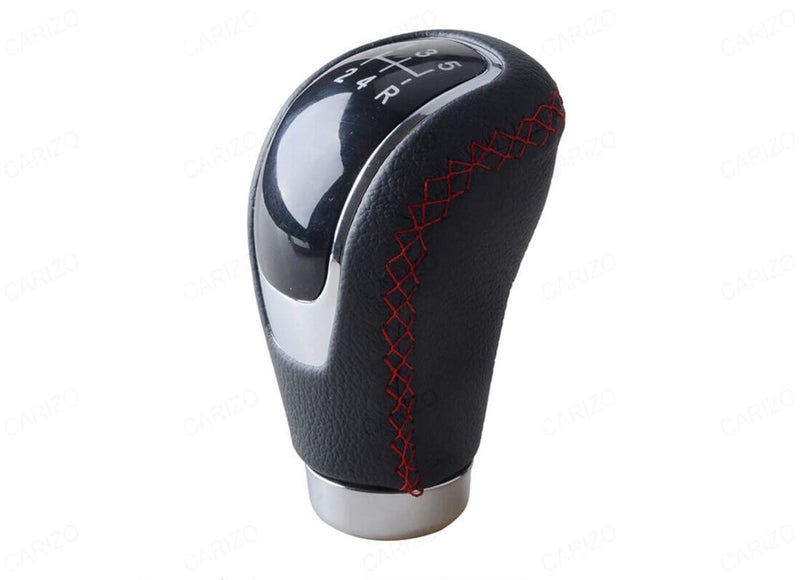 CARIZO Gear Shift Knob (Design - SC Leather, Black & Red) Gear Lever Shifter Knob with 4 Adapters Compatible with Ford Ecosport (Type-I) 2013-2019 - Image 3