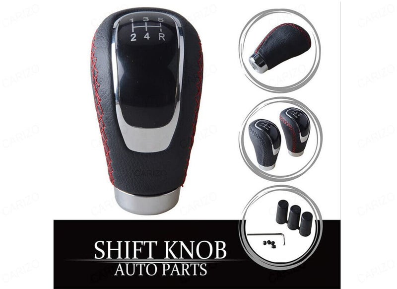 CARIZO Gear Shift Knob (Design - SC Leather, Black & Red) Gear Lever Shifter Knob with 4 Adapters Compatible with Ford Ecosport (Type-I) 2013-2019 - Image 2