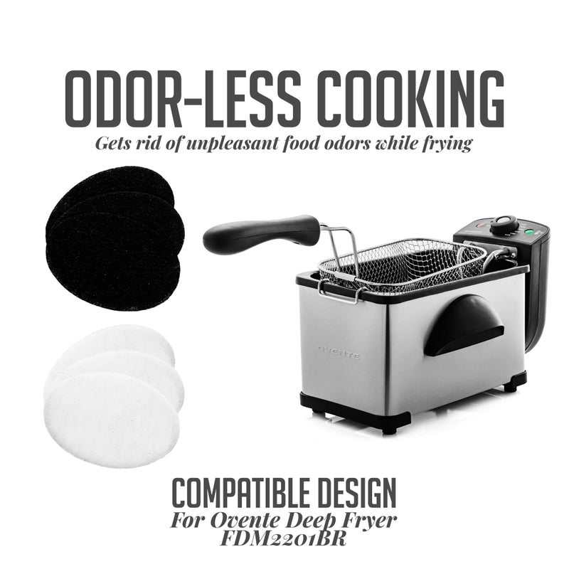 OVENTE Charcoal and Oil Vapor Replacement Filter Set Compatible with 2L Electric Deep Fryer FDM2201BR, 3-Pack Odor-Reducing Filters for Cleaner, Safer Home Frying, Black & White ACPFDM2203 - Image 2