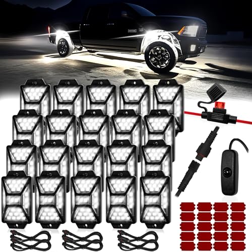 Auto Buero 20 Pods Pure White LED Rock Lights Kit with Switch Wiring Harness6500K 540 LEDs Bright Rock Lights for TrucksWaterproof Underglow Light for Car Jeep Off Road ATV UTV SUVPatented - Image 1