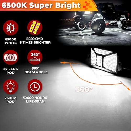 Auto Buero 20 Pods Pure White LED Rock Lights Kit with Switch Wiring Harness6500K 540 LEDs Bright Rock Lights for TrucksWaterproof Underglow Light for Car Jeep Off Road ATV UTV SUVPatented - Image 3
