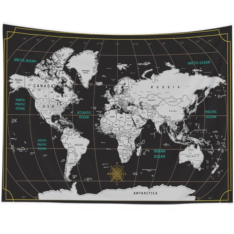 CAPSCEOLL World Map Tapestry Tapestry for Men Wall Hanging Black White Home Dcor for Living Room 60X50 Inches