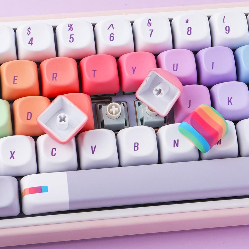 Tsungup MOA Profile Keycaps,131 Keys Gray Rainbow Candy Custom Keycaps,PBT Cute Dye Sub Key Caps Keyboard Keycap Set for MX Switches Mechanical - Image 4
