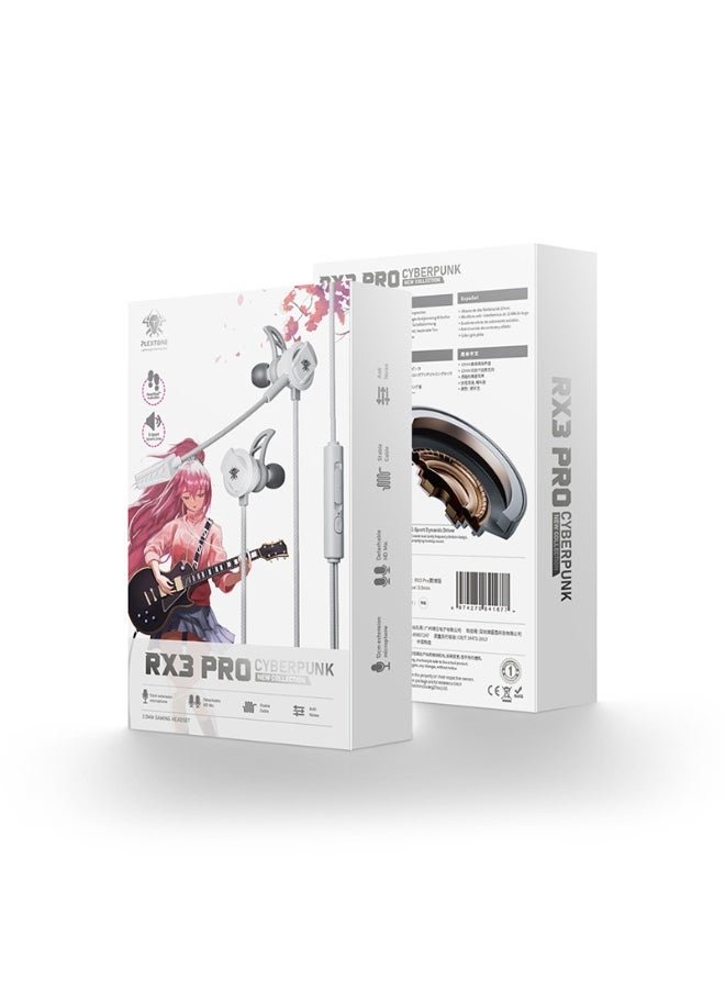 Plextone RX3 Wired Gaming Earphones with Noise Cancelling Mic, Stereo Bass, 3.5mm Jack, Support All Devices (White)  - Image 2
