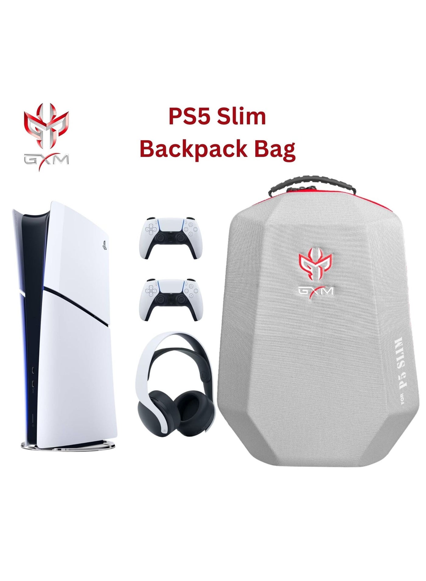 GXM PlayStation 5 Slim Travel Back Pack for PS5 Slim Console Shockproof, Polyester & EPE Material, Canvas Shell, Dacron Lining, Dustproof - Grey