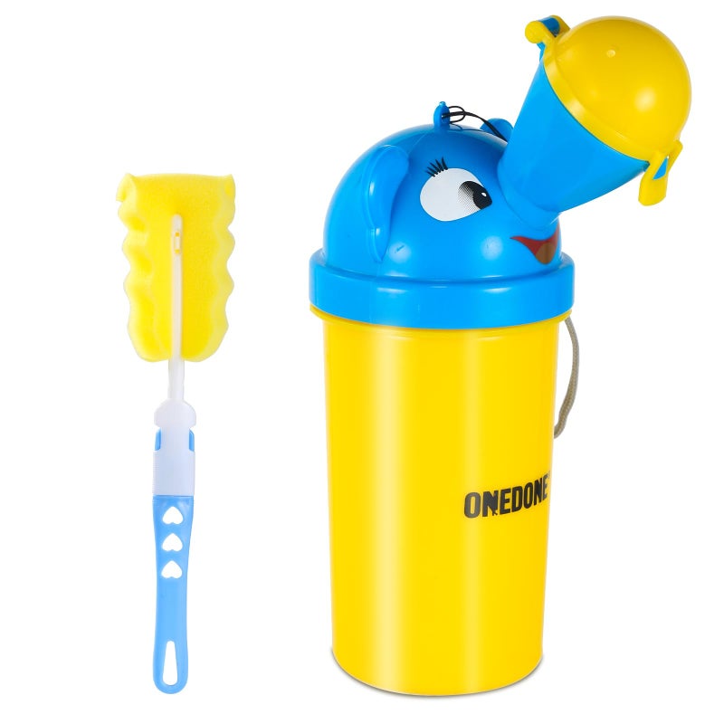ONEDONE Portable Urinal for Kids 17 OZ Pee Bottle with Clean Brush Travel Urinal for Kids Baby Child Pee Cup for Boys Emergency Toilet for Camping Car Travel and Kid Potty Training(Yellow) - Image 1
