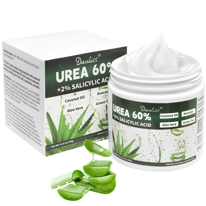 Urea Cream 60 with 2 Salicylic Acid Unscented 60 Percent Urea Maximum Strength for Dry Cracked Heels Hands Knees and Elbows Dead Skin Remover Callus Repair Treatment 635 oz