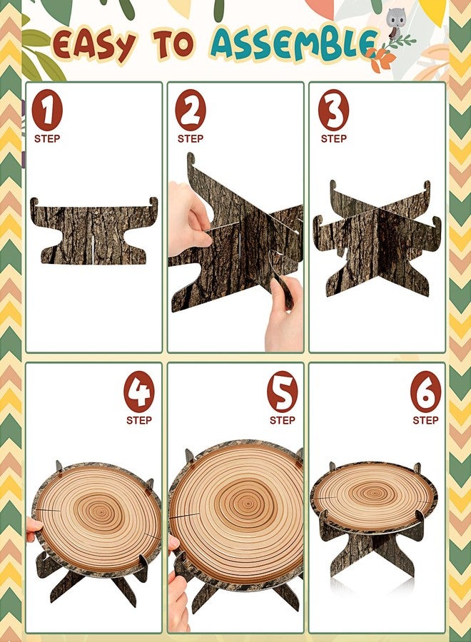 Pickmesh 3 Pcs Woodland Cupcake Stand Wooden Cupcake Stand Decoration Multisize Western Party Cake Holder Camping Cake Holder for Woodland Decoration Forest Safari Birthday Party Supplies - Image 4