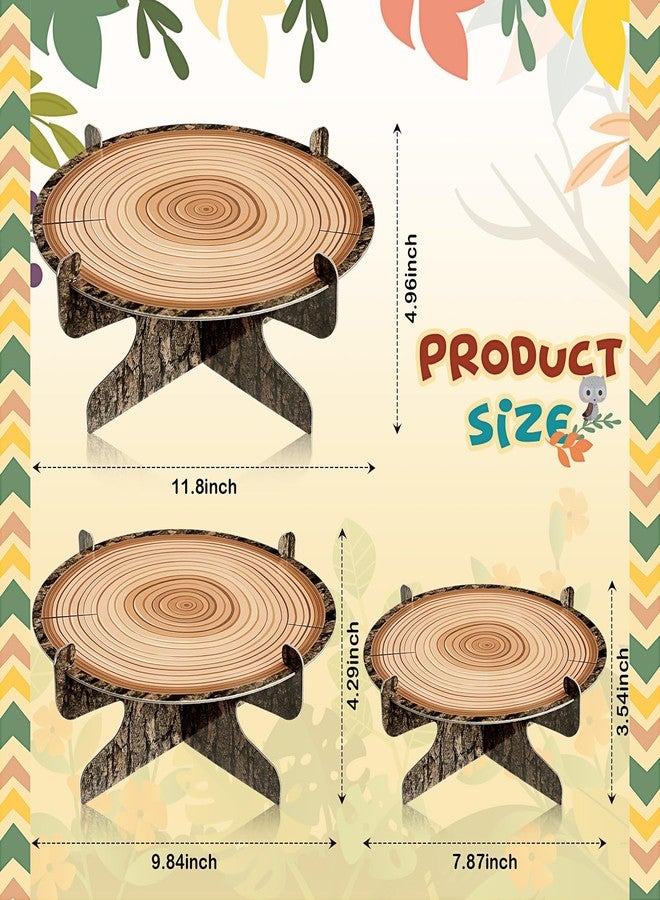 Pickmesh 3 Pcs Woodland Cupcake Stand Wooden Cupcake Stand Decoration Multisize Western Party Cake Holder Camping Cake Holder for Woodland Decoration Forest Safari Birthday Party Supplies - Image 2