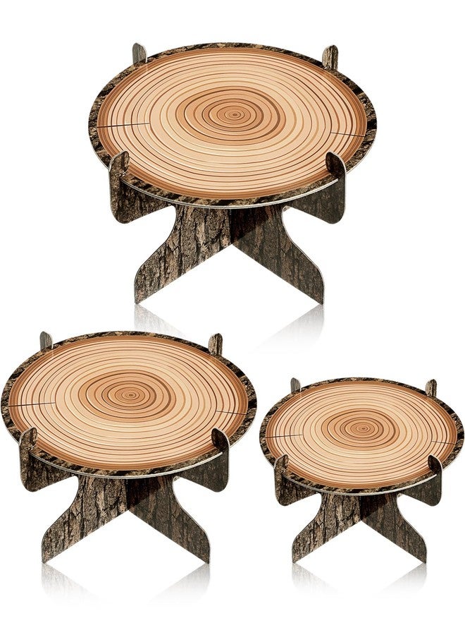 Pickmesh 3 Pcs Woodland Cupcake Stand Wooden Cupcake Stand Decoration Multisize Western Party Cake Holder Camping Cake Holder for Woodland Decoration Forest Safari Birthday Party Supplies - Image 1