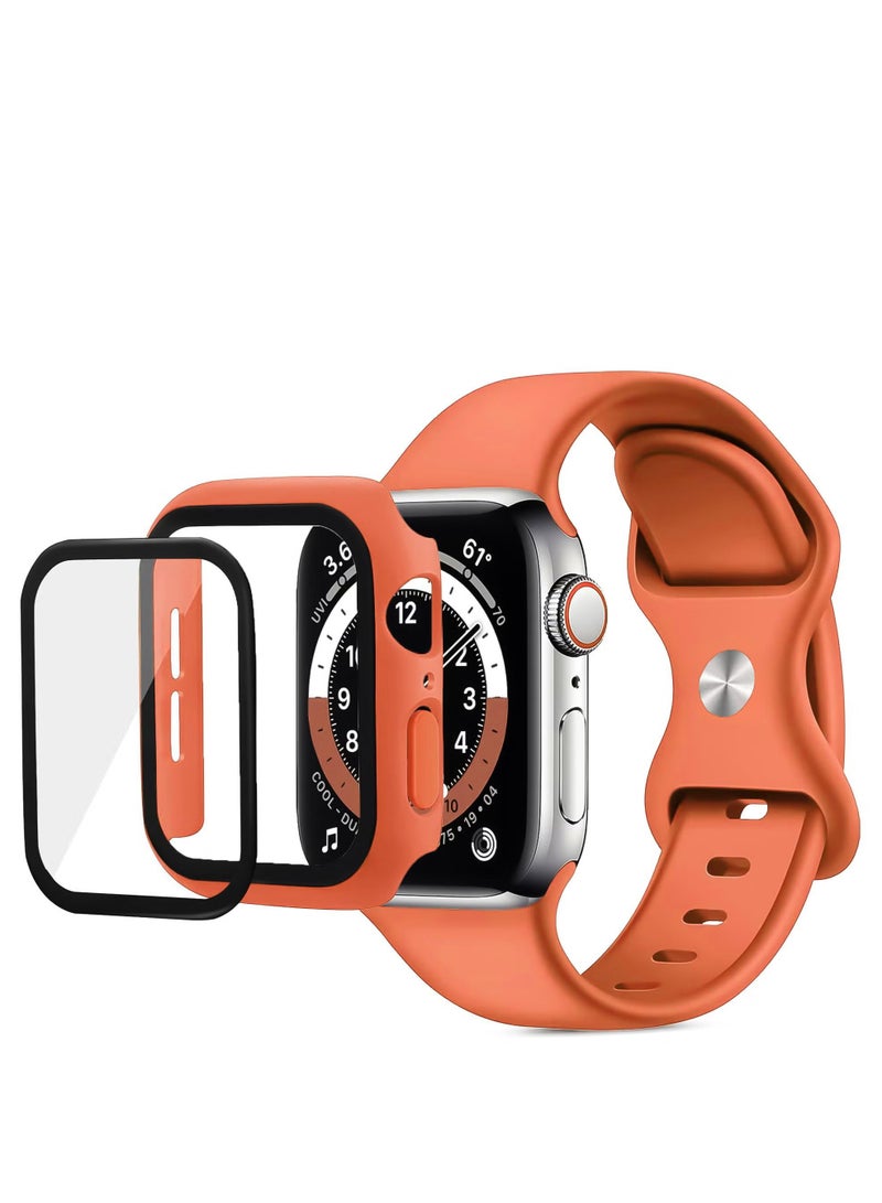 Band with Case Compatible with  Apple Watch Series 10 46mm,Adjustable Silicone Sport Wristband Replacement, Strap With Cover Built-in Glass Screen Protector for Apple Watch Series Series 10 46mm