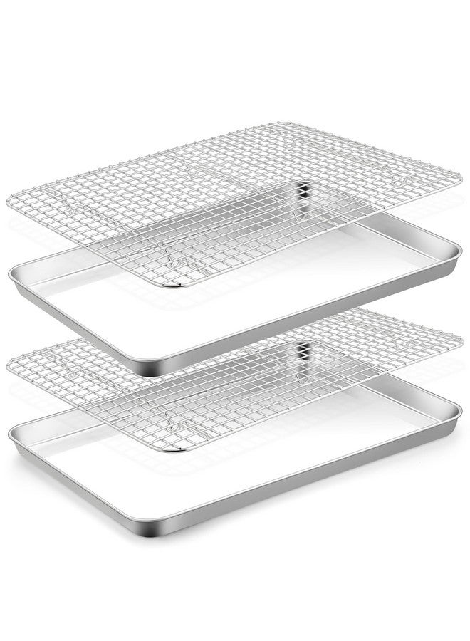 TeamFar Cookies Sheet with Rack, 16 x 12 x 1 Inch Stainless Steel Baking Sheet Tray Pans with Grid Wire Racks for Cooling Baking Roasting, Non-Toxic & Heavy Duty, Dishwasher Safe, 2 Pans + Racks - Image 1