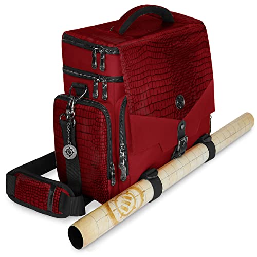 ENHANCE Collectors Edition RPG Adventurers DnD Bag Dragon Hide Exterior Travel RPG Bag with Tabletop Miniatures Storage Vault Mat Holder DnD Dice Token Pockets Fits 48 Books Dragon Red - Image 1